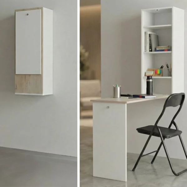 Fold Up Wall Mounted Workstation - Rustic Wood