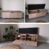 Sit N Stow Mobile Ottoman Storage Bench Dual Access - Rustic Wood