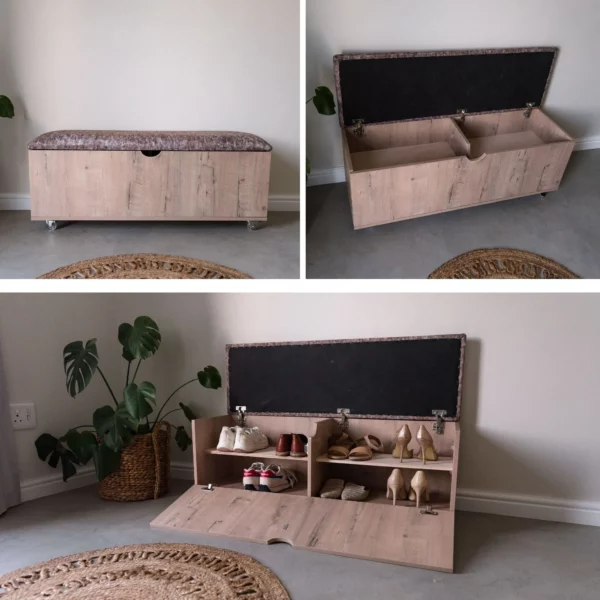 Sit N Stow Mobile Ottoman Storage Bench Dual Access - Rustic Wood