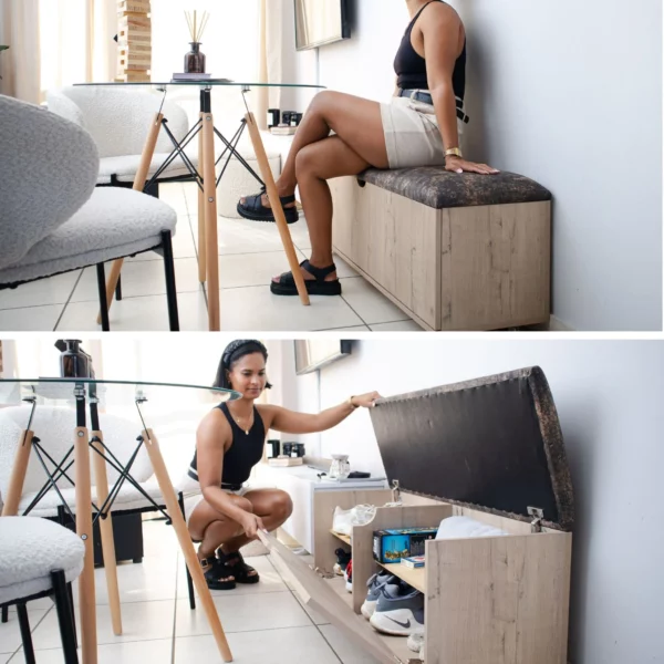 Sit N Stow Mobile Ottoman Storage Bench Dual Access - Rustic Wood