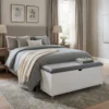 Mobile storage bench at end of bed in modern bedroom