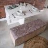 Sit n Stow mobile padded ottoman storage bench in Rustic Wood