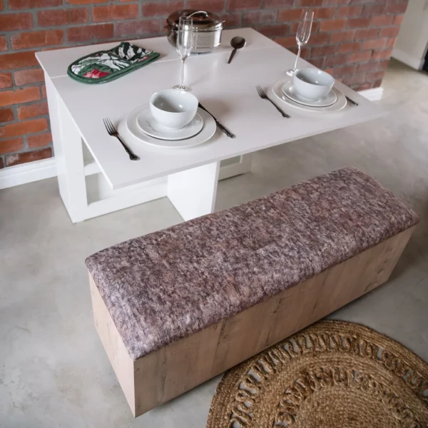 Sit n Stow mobile padded ottoman storage bench in Rustic Wood