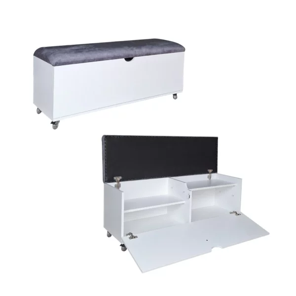 Sit N Stow Mobile Ottoman Storage Bench Dual Access - White