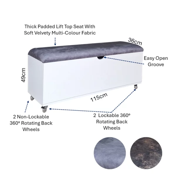 Sit N Stow Mobile Ottoman Storage Bench Dual Access - Dimensions