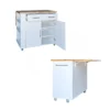 SpaceSave Kitchen Island on Wheels with Fold-Out Table - White Light Pine