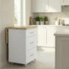 Small Kitchen Island With Fold-Out Table and Drawers - White Pine