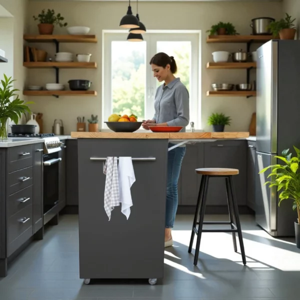 Small Kitchen Island On Wheels With Shelves - Midnight Pine Lunch Prep