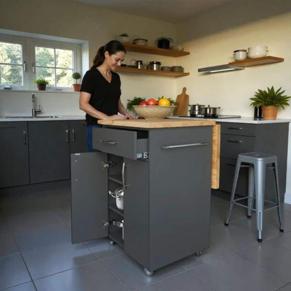 Small Kitchen Island On Wheels With Shelves - Midnight Pine Lunch Prep