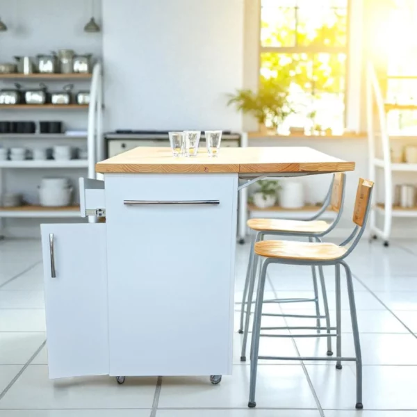 Small Kitchen Island On Wheels With Shelves - White Entertainment Sttion