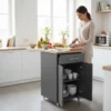 Small Kitchen Island On Wheels With Shelves - Midnight Kalahari Prep Station