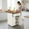 Small Kitchen Island On Wheels With Shelves - White Pine