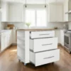 Large SpaceSave kitchen island on wheels with fold-out table and soft-close drawers - White