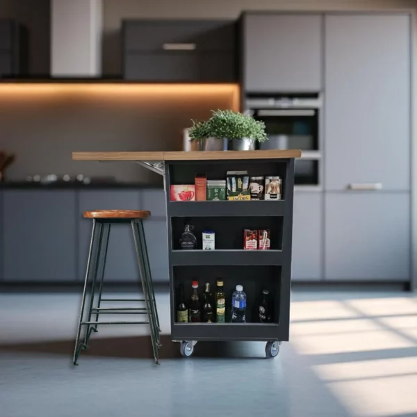 Multi-functional kitchen island for prep, storage, serving and compact living - Midnight Pine