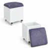 sit n stow mobile padded ottoman storage chair white grey