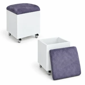 sit n stow mobile padded ottoman storage chair white grey