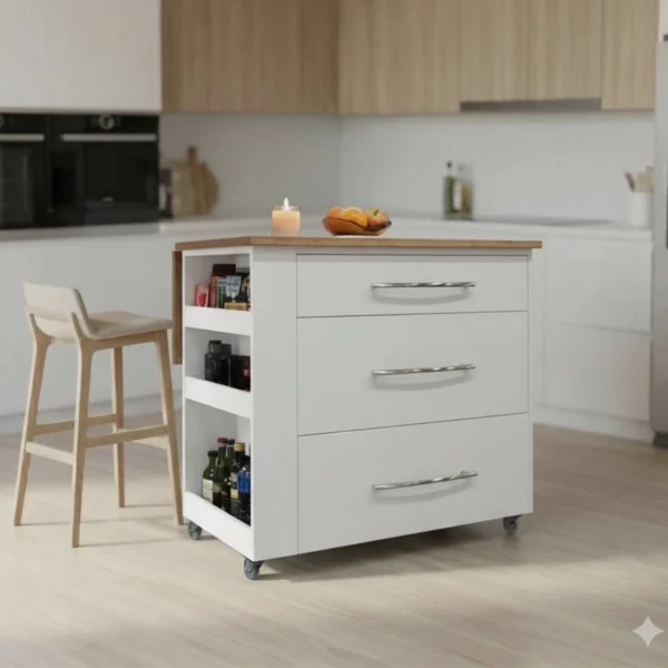 Fold-out kitchen island table for casual dining and extra workspace