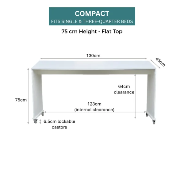 bedbridge rolling over bed desk compact 75cm flat top white dimensions