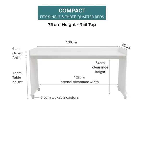 bedbridge rolling over bed desk compact 75cm railtop white dimensions