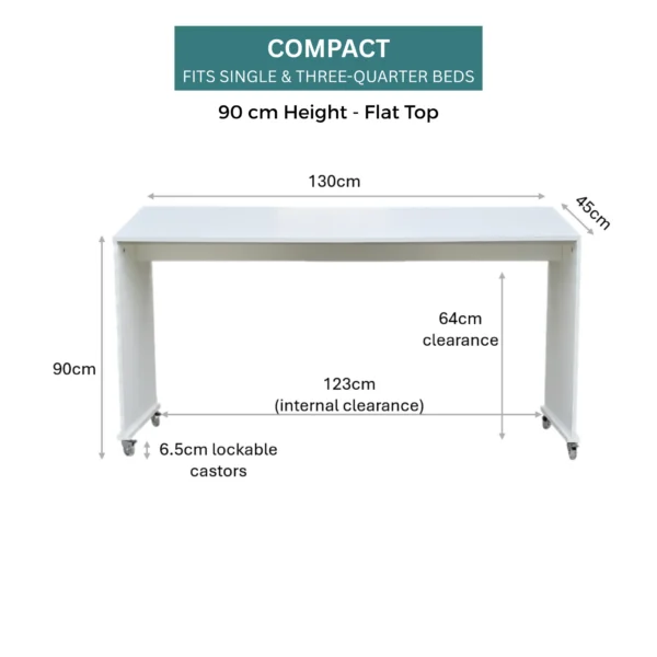 bedbridge rolling over bed desk compact 90cm flat top white dimensions