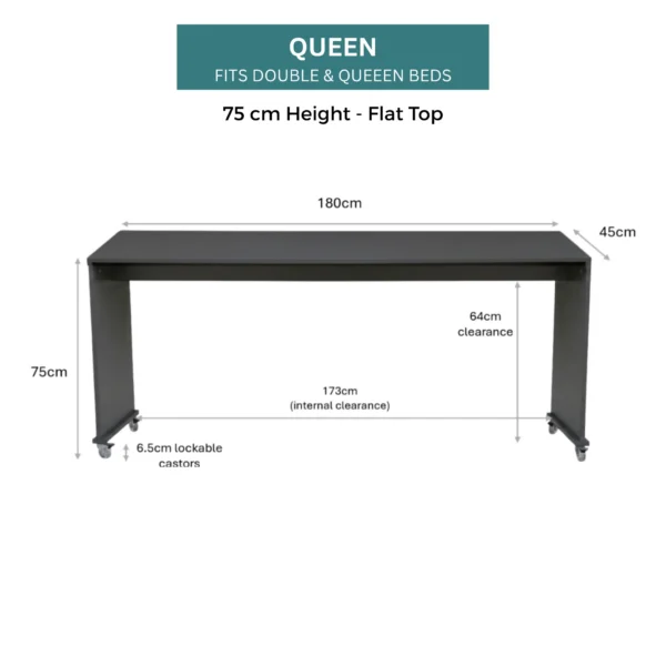 bedbridge rolling over bed desk queen 75cm flat midnight dimensions