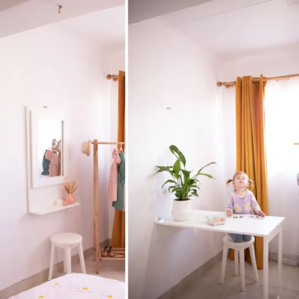 SpaceSave Fold Up Wall Mounted Desk with Mirror - White