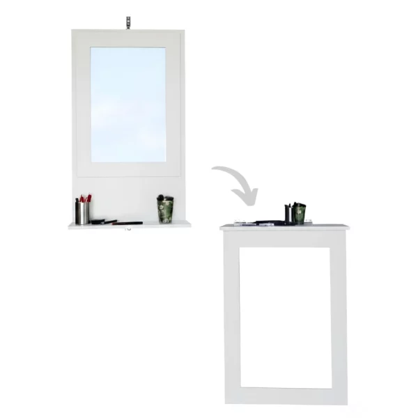 SpaceSave Fold Up Wall Mounted Desk with Mirror - White