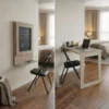 SpaceSave Fold Up Wall Mounted Desk with Blackboard - Rustic Wood