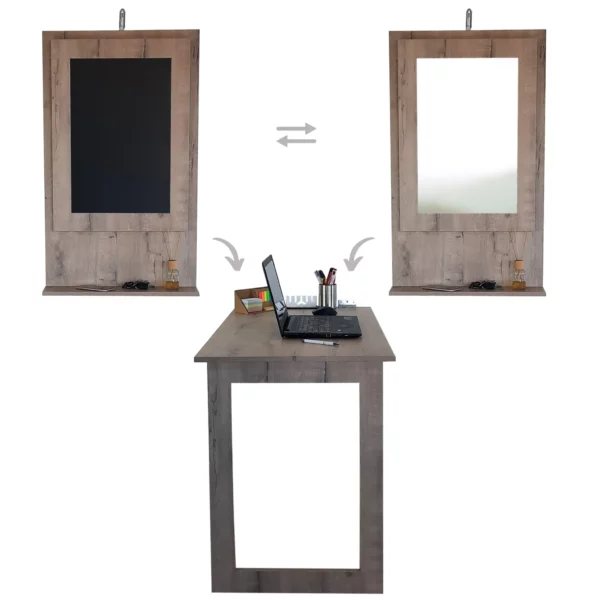 SpaceSave Fold Up Wall Mounted Desk Combo - Rustic Wood