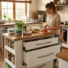Multi-functional kitchen island for prep, storage, serving and compact living