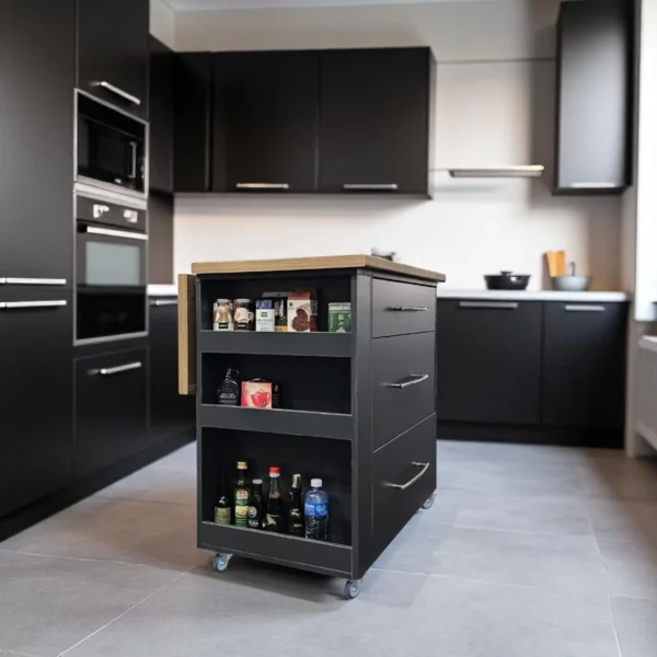 Multi-functional kitchen island for prep, storage, serving and compact living