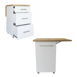 Small Kitchen Island With Fold-Out Table and Drawers - White Kalahari