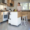 Small Kitchen Island With Fold-Out Table and Drawers - White Pine