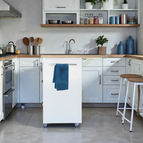 Small Kitchen Island With Fold-Out Table and Drawers - White Kalahari