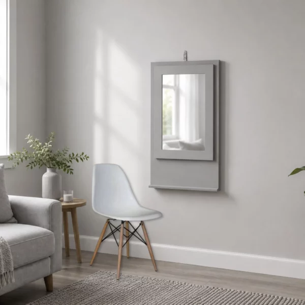 SpaceSave Fold Up Wall Mounted Desk With Mirror - Grey Whisper