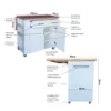 Large SpaceSave kitchen island on wheels with fold-out table and adjustable shelves - Dimensions