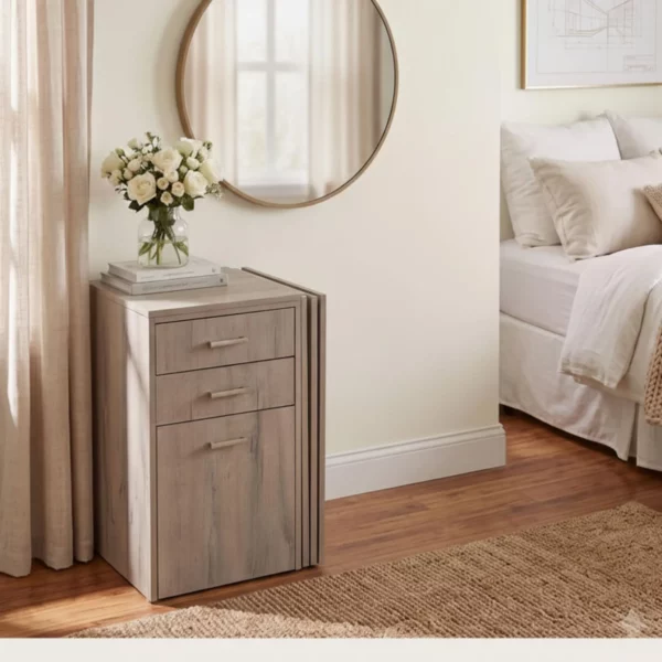 Versa Combo Drawer Desk with Ottoman Chair in Rustic Wood finish
