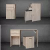 Versa Combo Drawer Desk with Ottoman Chair in Rustic Wood finish