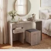 Versa Combo Drawer Make-Up Table with Ottoman Chair in Rustic Wood finish