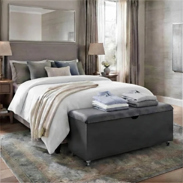Sit N Stow Mobile Ottoman Storage Bench - Midnight at foot of bed