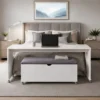 bedbridge overbed desk with sit n stowe ottoman bench - white