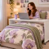 bedbridge rolling over bed desk compact flat top in girls bedroom - white