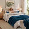 bedbridge rolling over bed desk king 75cm woman working in bed white (4)