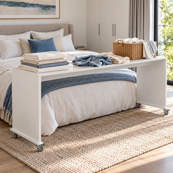 bedbridge rolling over bed desk king 75cm end of bed laundry white