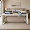 bedbridge rolling over bed desk queen with wheels & guardrail and laundry - white