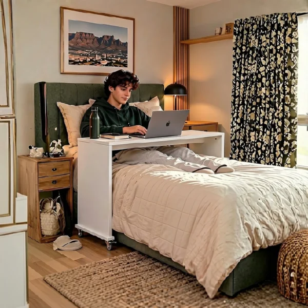 compact bedbridge rolling over bed desk, flat top